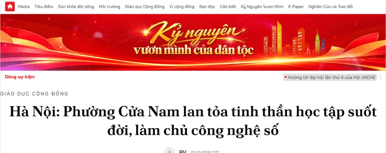 Ảnh chụp bài trên tạp chí Sức Khỏe Cộng Đồng về Tuần lễ học tập suốt đời ở phường Cửa Nam