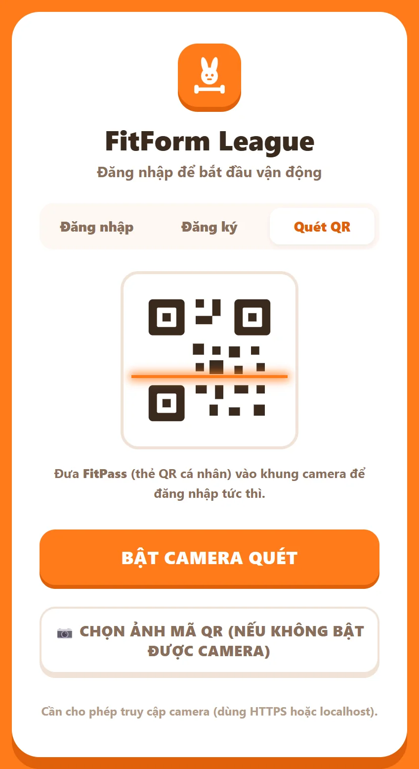 Ô Quét QR với nút Bật camera quét và nút Chọn ảnh mã QR